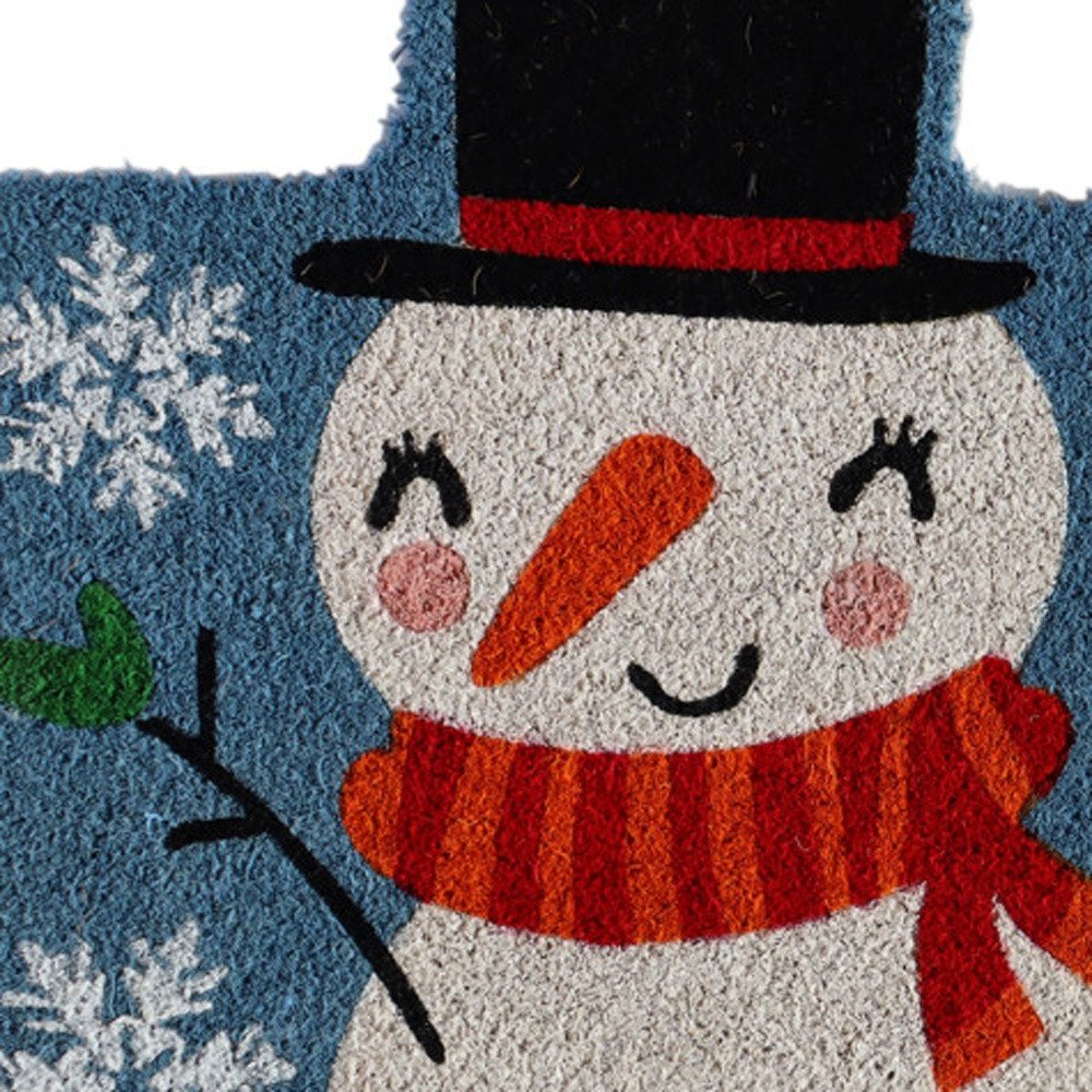 18" X 30" Blue and White Coir Snowman Outdoor Winter Door Mat — view 2