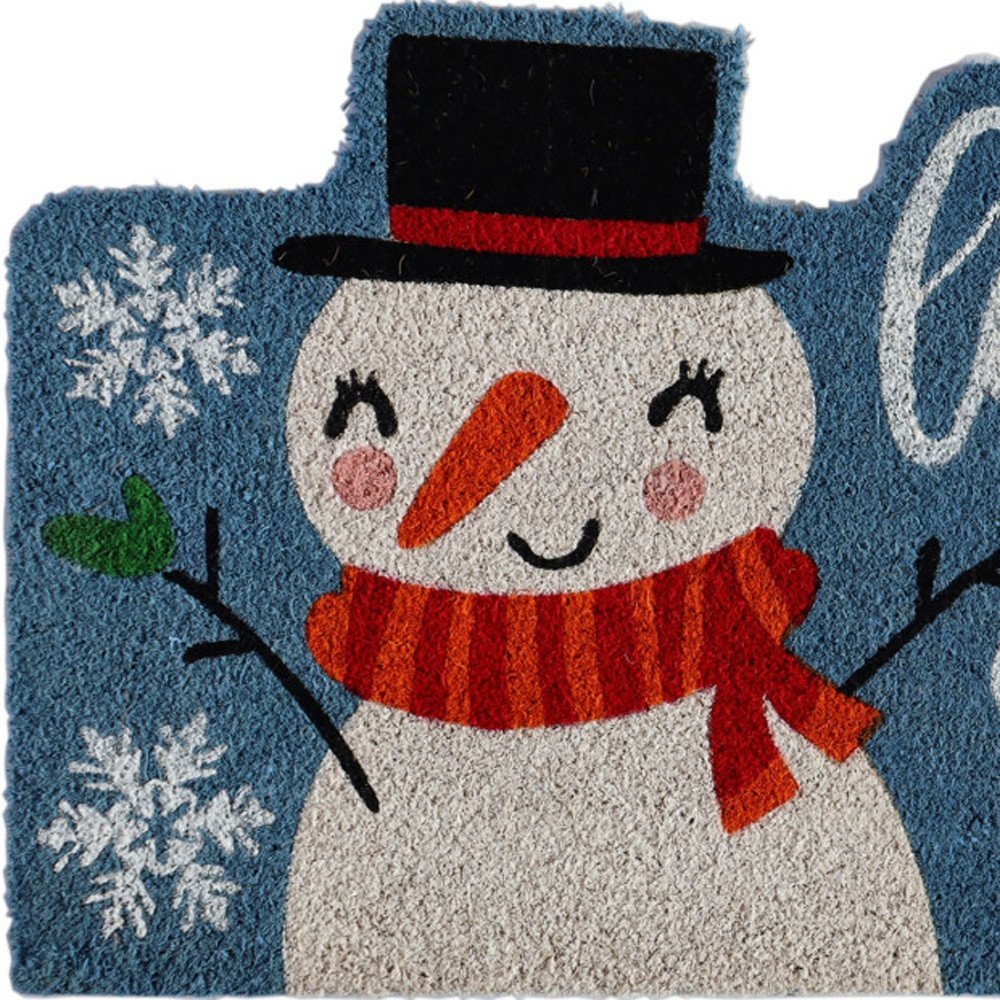 18" X 30" Blue and White Coir Snowman Outdoor Winter Door Mat — view 3