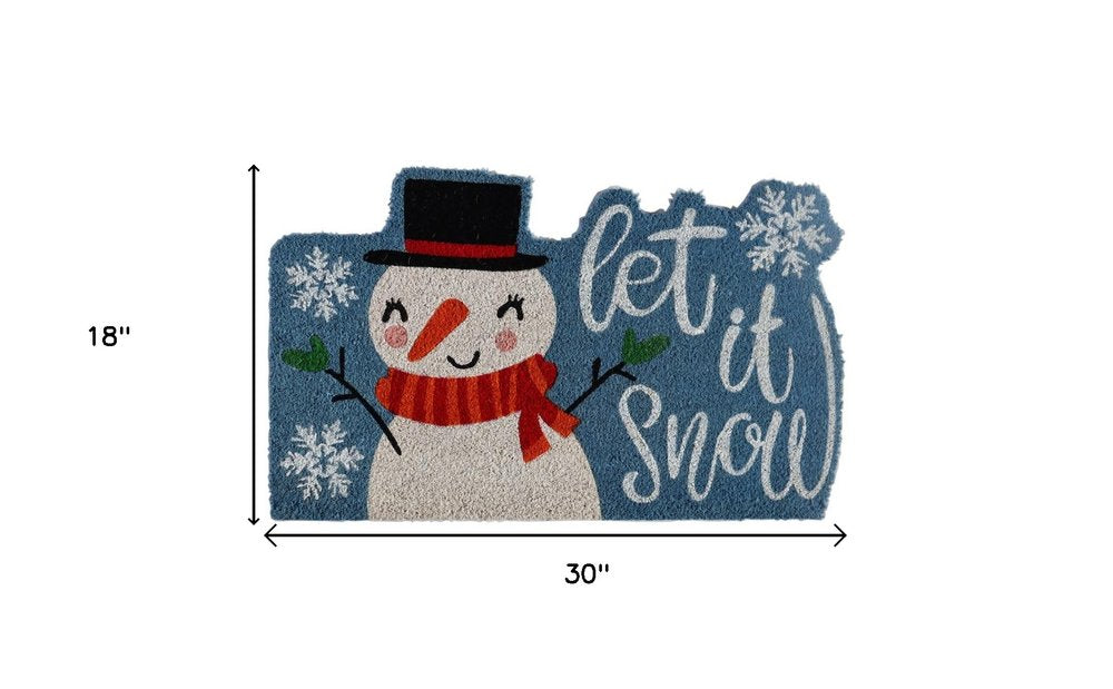 18" X 30" Blue and White Coir Snowman Outdoor Winter Door Mat — view 4