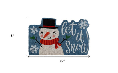 18" X 30" Blue and White Coir Snowman Outdoor Winter Door Mat