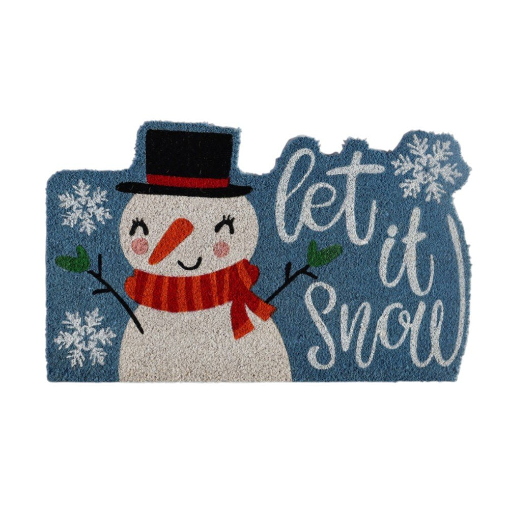 18" X 30" Blue and White Coir Snowman Outdoor Winter Door Mat — view 5