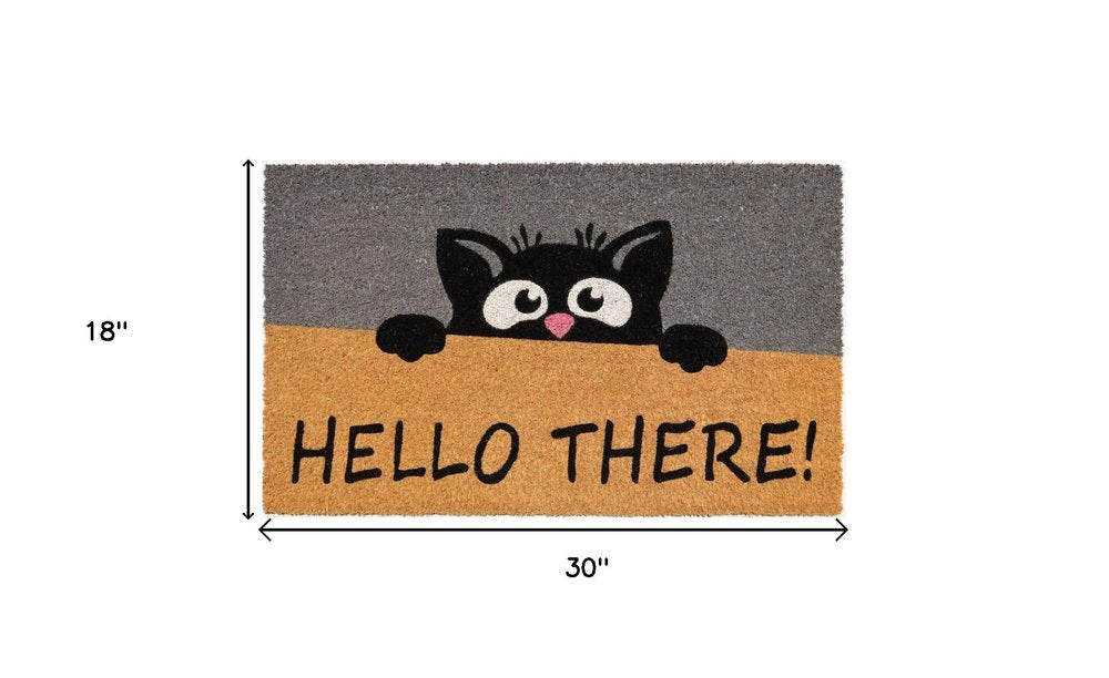 18" X 30" Beige and Black Coir Animal Print Outdoor Door Mat