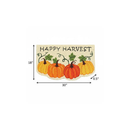 18" X 30" Beige and Orange Coir Pumpkins and Leaves Outdoor Thanksgiving Door Mat