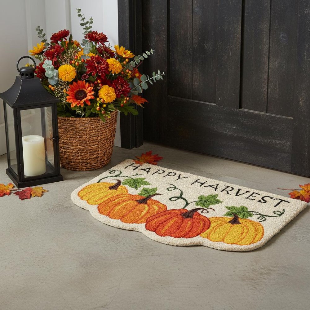 18" X 30" Beige and Orange Coir Pumpkins and Leaves Outdoor Thanksgiving Door Mat — view 4