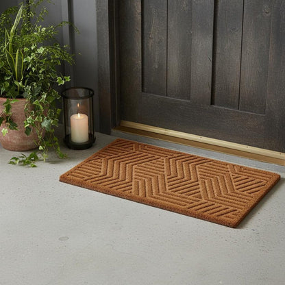 18" X 30" Beige and White Coir Outdoor Door Mat