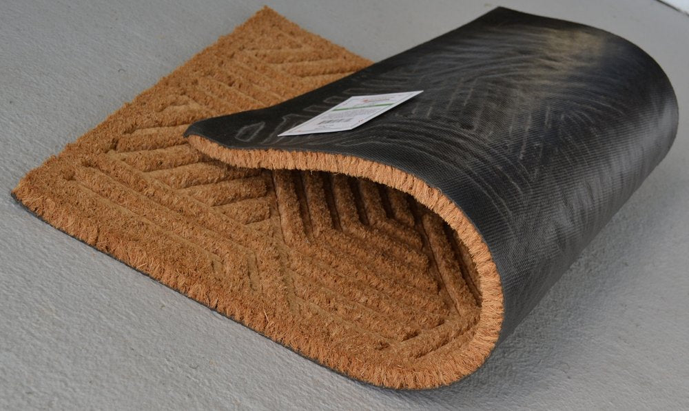 18" X 30" Beige and White Coir Outdoor Door Mat