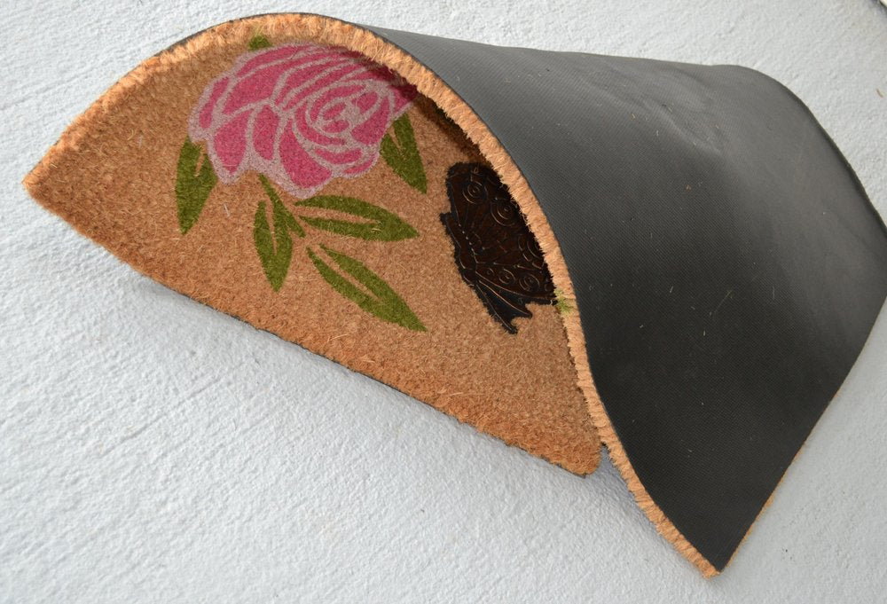 18" X 30" Beige and Pink Coir Floral Outdoor Door Mat