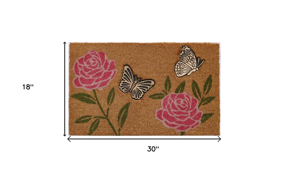 18" X 30" Beige and Pink Coir Floral Outdoor Door Mat — view 4