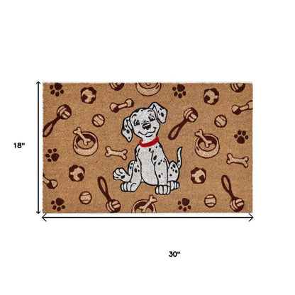 18" X 30" Beige and White Coir Dog Outdoor Door Mat