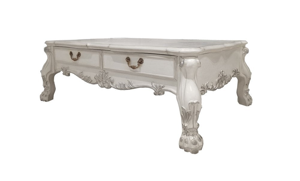 57" Bone Wood Coffee Table With Two Drawers HomeRoots