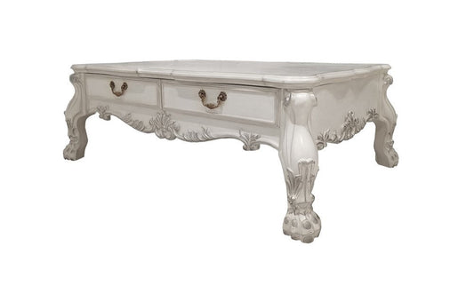 57" Bone Wood Coffee Table With Two Drawers HomeRoots