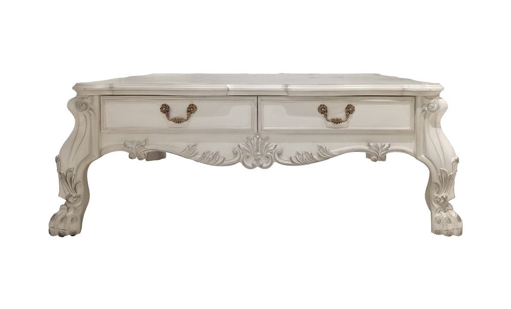 57" Bone Wood Coffee Table With Two Drawers HomeRoots