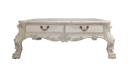 57" Bone Wood Coffee Table With Two Drawers HomeRoots