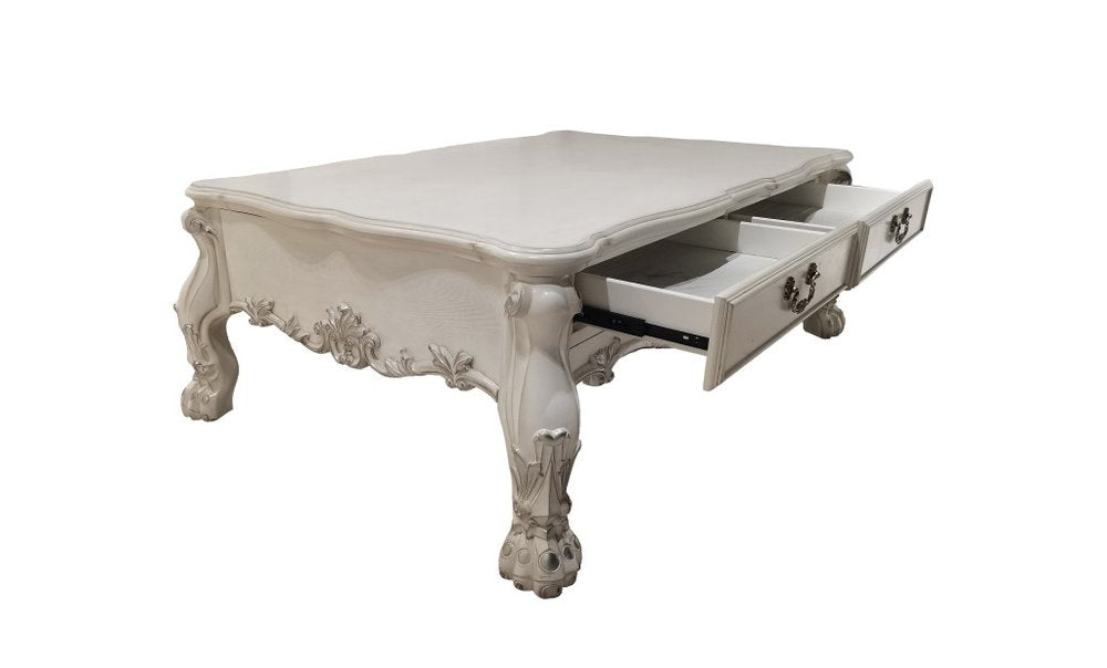 57" Bone Wood Coffee Table With Two Drawers HomeRoots