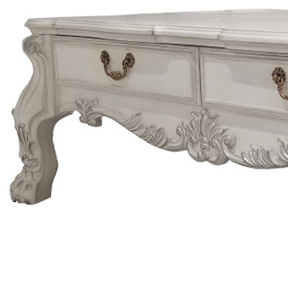 57" Bone Wood Coffee Table With Two Drawers HomeRoots