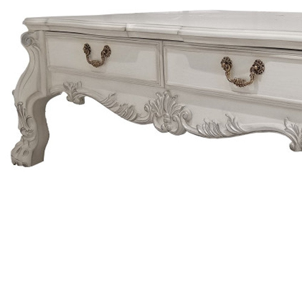 57" Bone Wood Coffee Table With Two Drawers HomeRoots