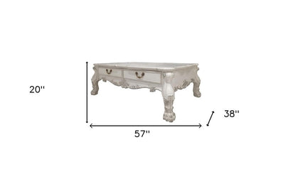 57" Bone Wood Coffee Table With Two Drawers HomeRoots