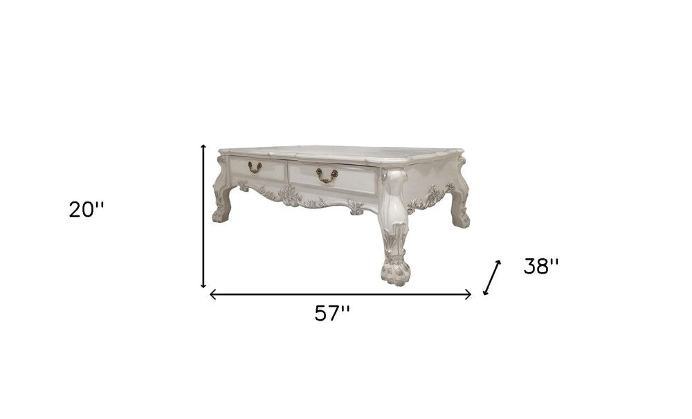 57" Bone Wood Coffee Table With Two Drawers HomeRoots