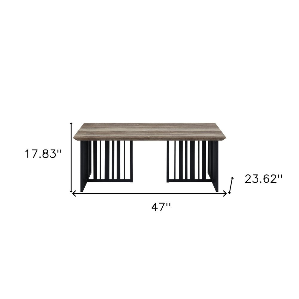 47" Oak and Black Wood And Metal Distressed Frame Coffee Table HomeRoots