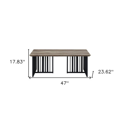 47" Oak and Black Wood And Metal Distressed Frame Coffee Table HomeRoots