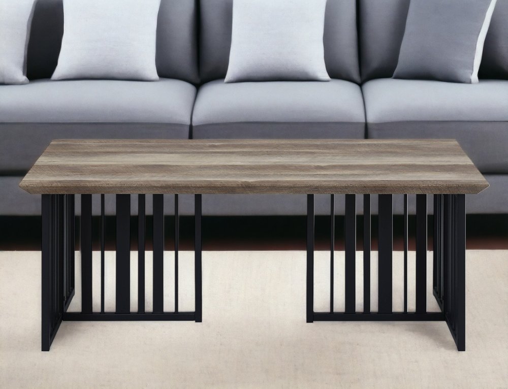 47" Oak and Black Wood And Metal Distressed Frame Coffee Table HomeRoots