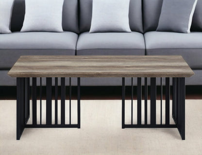 47" Oak and Black Wood And Metal Distressed Frame Coffee Table HomeRoots