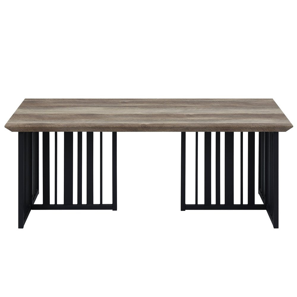 47" Oak and Black Wood And Metal Distressed Frame Coffee Table HomeRoots