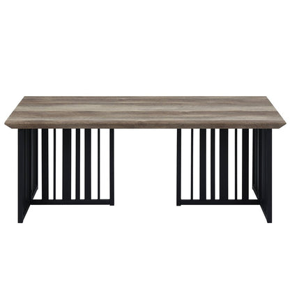 47" Oak and Black Wood And Metal Distressed Frame Coffee Table HomeRoots