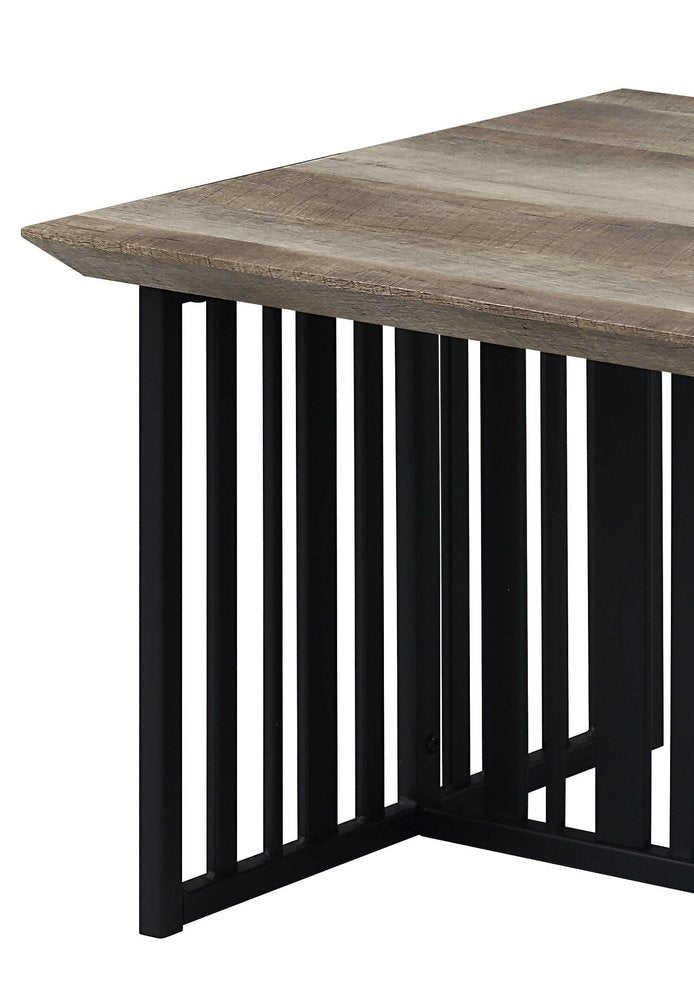 47" Oak and Black Wood And Metal Distressed Frame Coffee Table HomeRoots