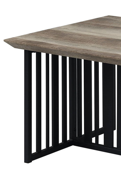 47" Oak and Black Wood And Metal Distressed Frame Coffee Table HomeRoots