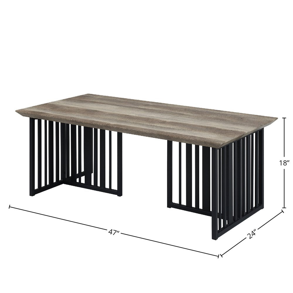 47" Oak and Black Wood And Metal Distressed Frame Coffee Table HomeRoots