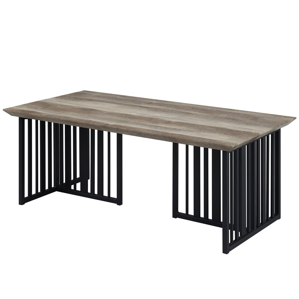 47" Oak and Black Wood And Metal Distressed Frame Coffee Table HomeRoots