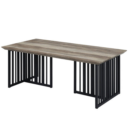 47" Oak and Black Wood And Metal Distressed Frame Coffee Table HomeRoots