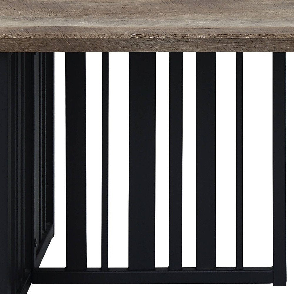 47" Oak and Black Wood And Metal Distressed Frame Coffee Table HomeRoots