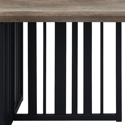 47" Oak and Black Wood And Metal Distressed Frame Coffee Table HomeRoots
