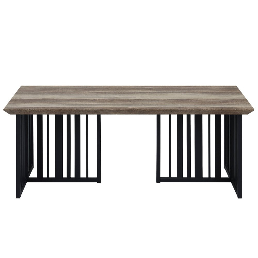 47" Oak and Black Wood And Metal Distressed Frame Coffee Table HomeRoots