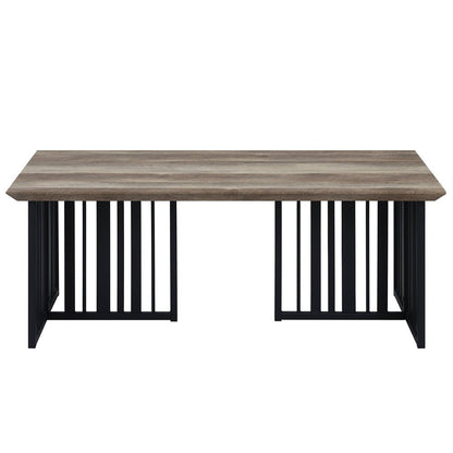 47" Oak and Black Wood And Metal Distressed Frame Coffee Table HomeRoots