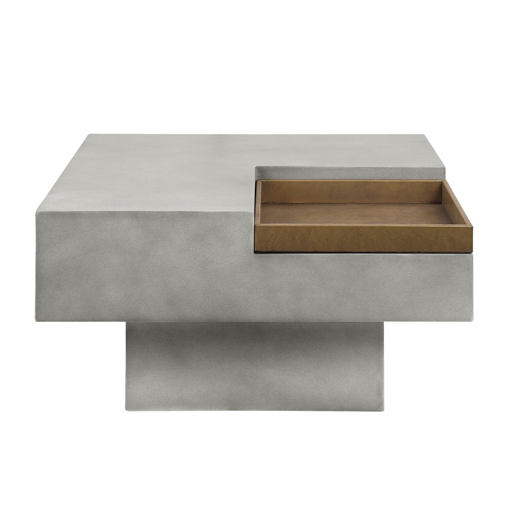 32" Gray Cement Square Distressed Pedestal Coffee Table HomeRoots