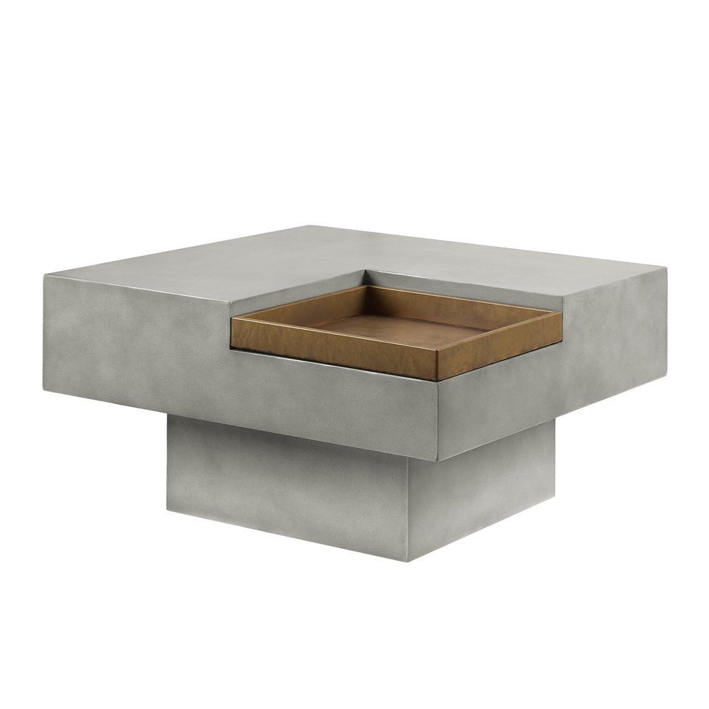 32" Gray Cement Square Distressed Pedestal Coffee Table HomeRoots
