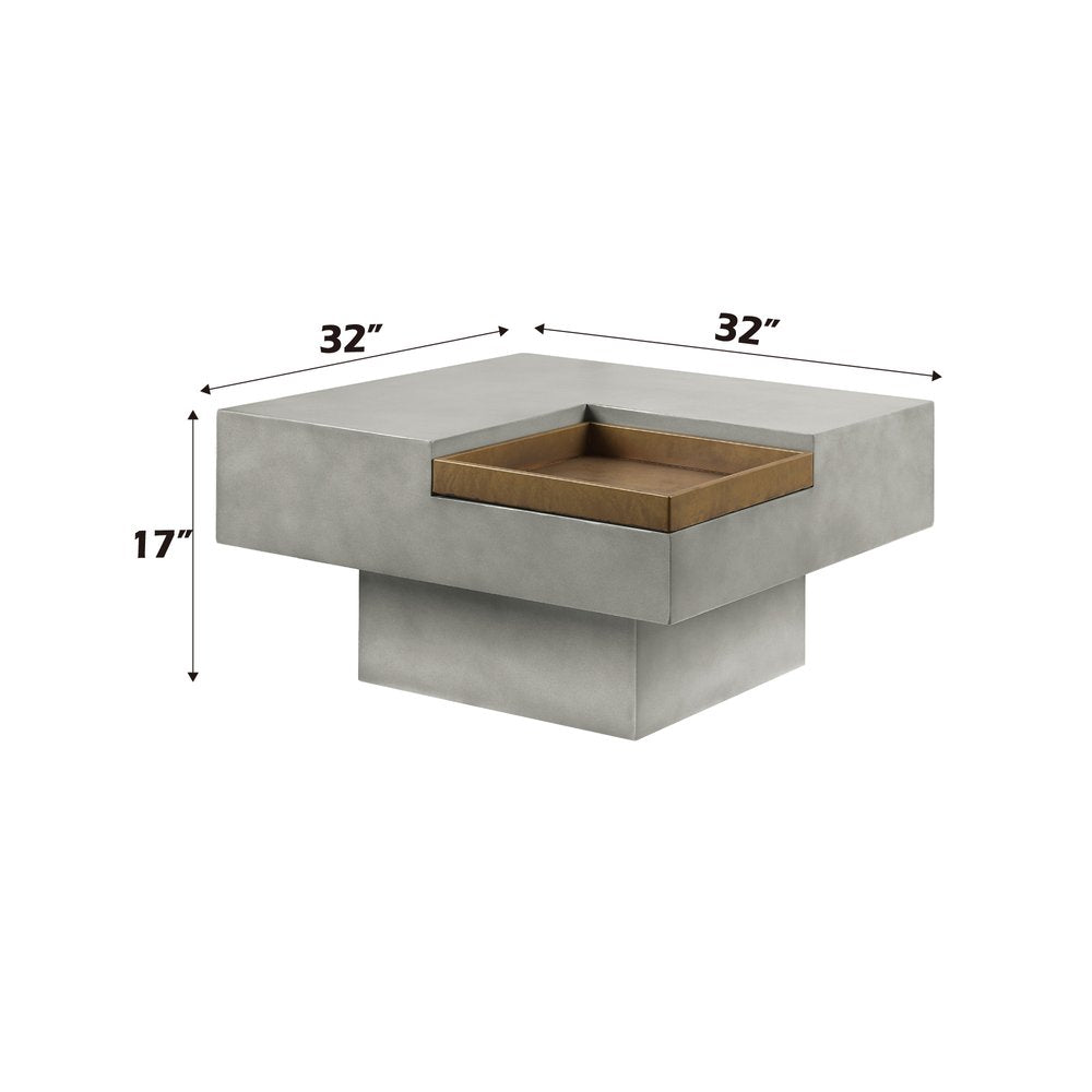 32" Gray Cement Square Distressed Pedestal Coffee Table HomeRoots