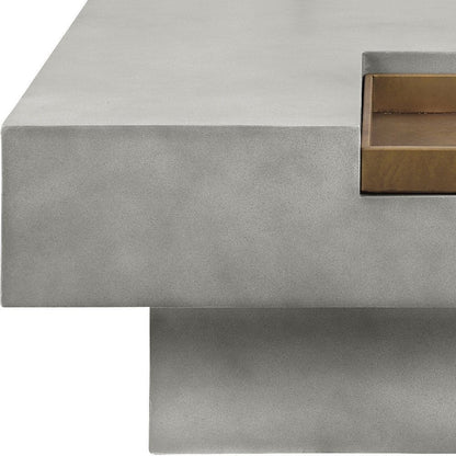 32" Gray Cement Square Distressed Pedestal Coffee Table HomeRoots
