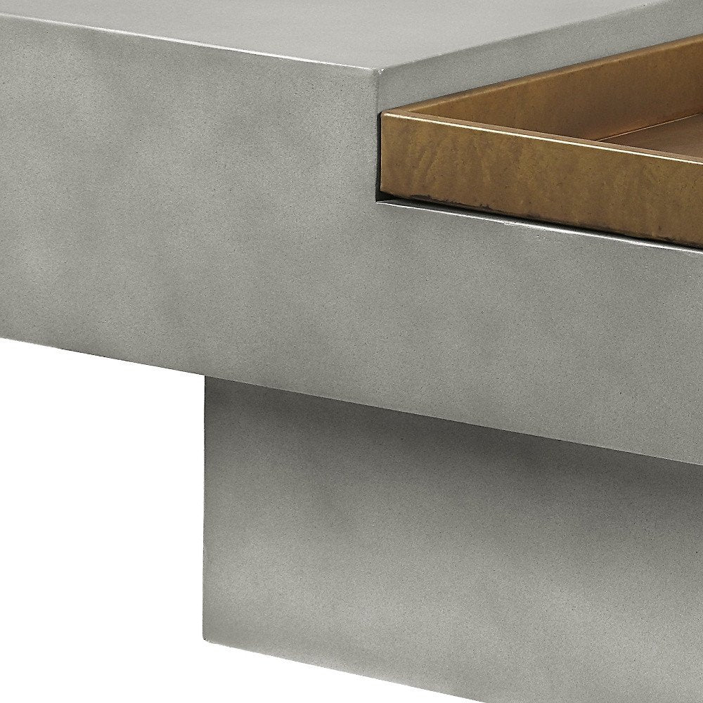 32" Gray Cement Square Distressed Pedestal Coffee Table HomeRoots