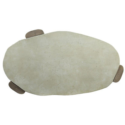 47" Beige and Oak Distressed Cement Oval Coffee Table HomeRoots