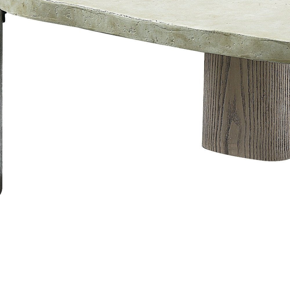 47" Beige and Oak Distressed Cement Oval Coffee Table HomeRoots
