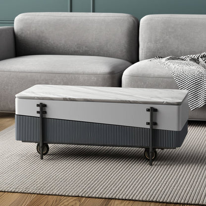 47" Gray White and Black Faux Marble Wood and Steel Lift Top Coffee Table HomeRoots