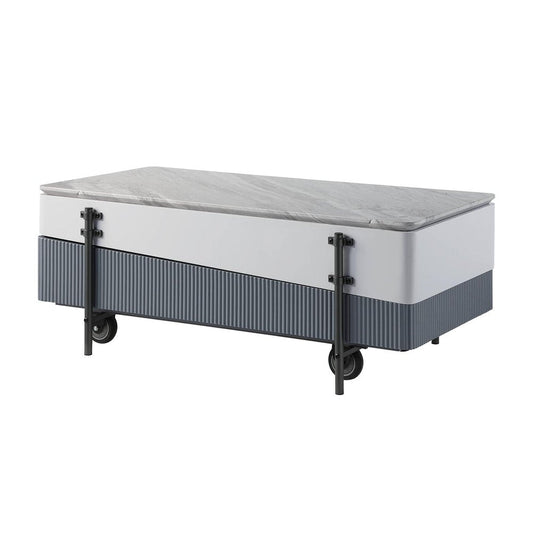 47" Gray White and Black Faux Marble Wood and Steel Lift Top Coffee Table HomeRoots