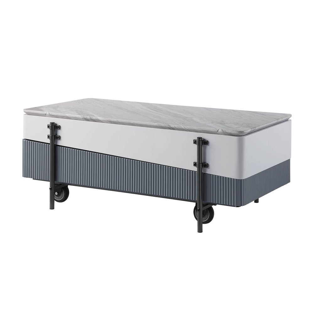 47" Gray White and Black Faux Marble Wood and Steel Lift Top Coffee Table HomeRoots