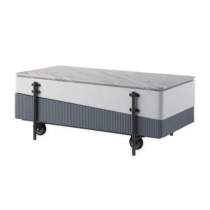 47" Gray White and Black Faux Marble Wood and Steel Lift Top Coffee Table HomeRoots