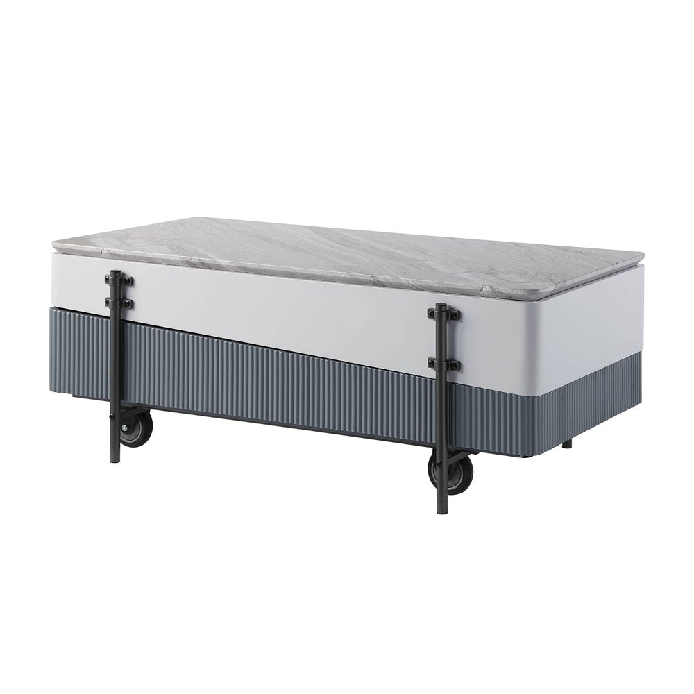 47" Gray White and Black Faux Marble Wood and Steel Lift Top Coffee Table HomeRoots