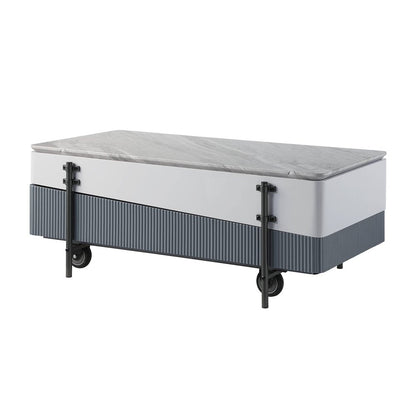 47" Gray White and Black Faux Marble Wood and Steel Lift Top Coffee Table HomeRoots